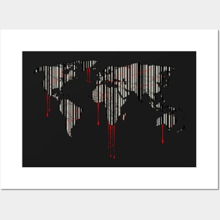 world map, barcode, blood dripping Posters and Art